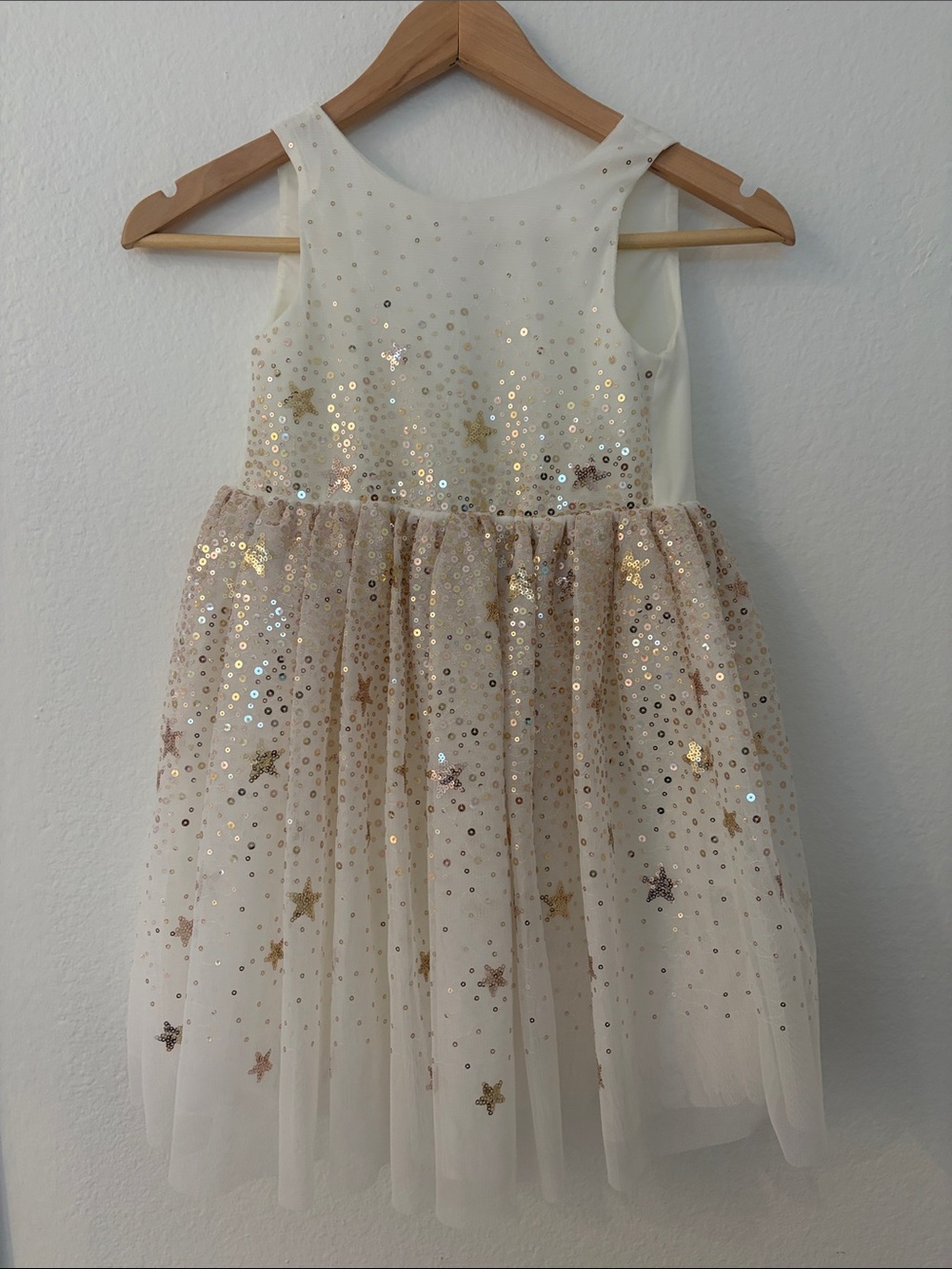 H&M Cream and Gold Star Sequin Tulle Dress